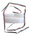 Mascherina bianca con nastrino tricolore ITALIA in tessuto TNT doppio strato da 70gr cadauno -100% Pol. idrorepell. traspirante